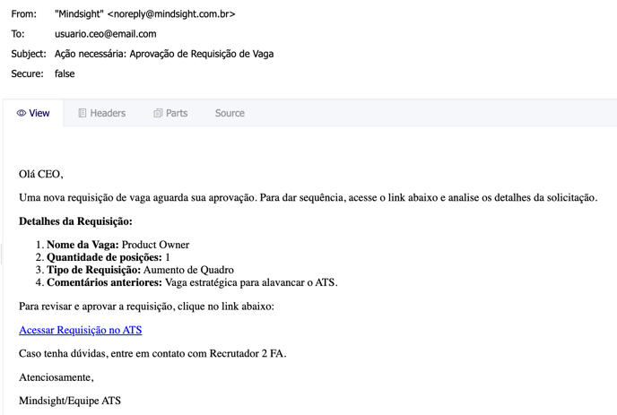 primeiro e-mail de requisição de vaga